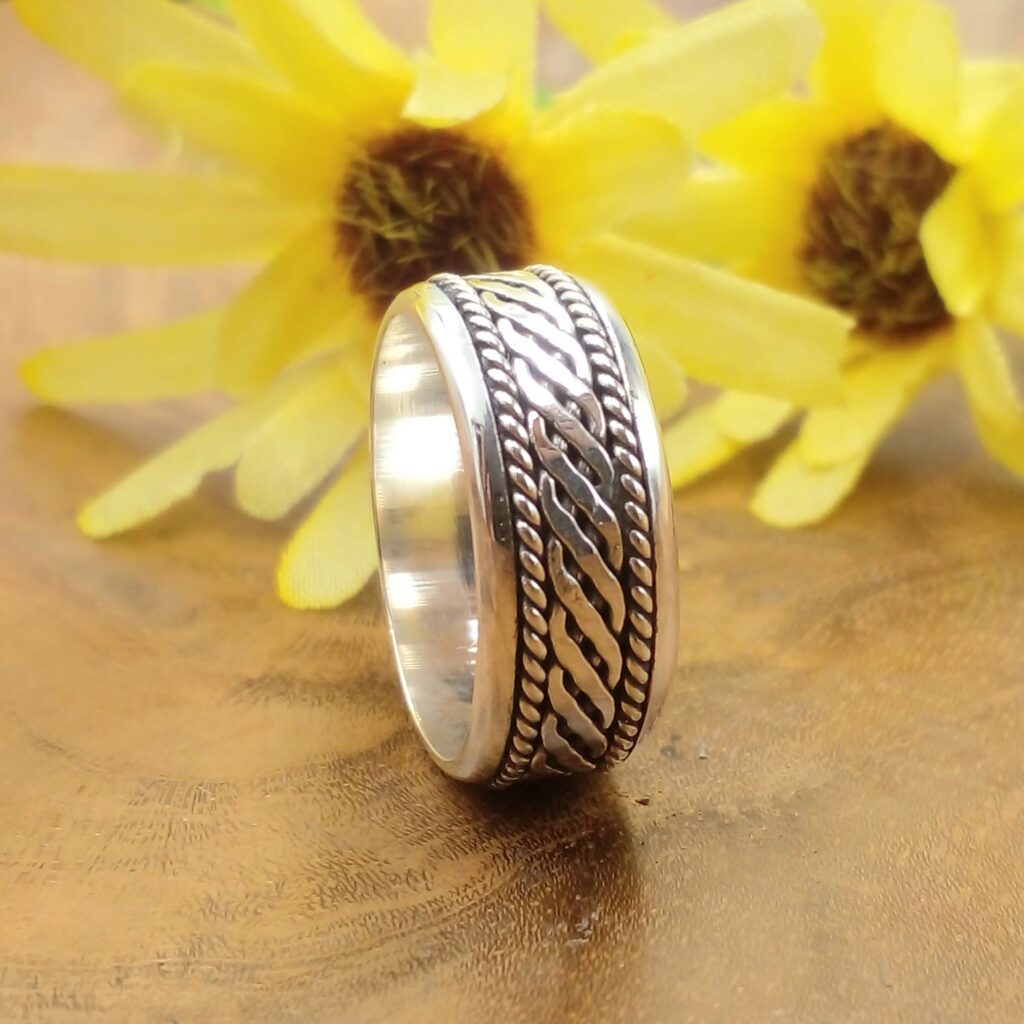 Cincin Perak Putar Motif Anyam