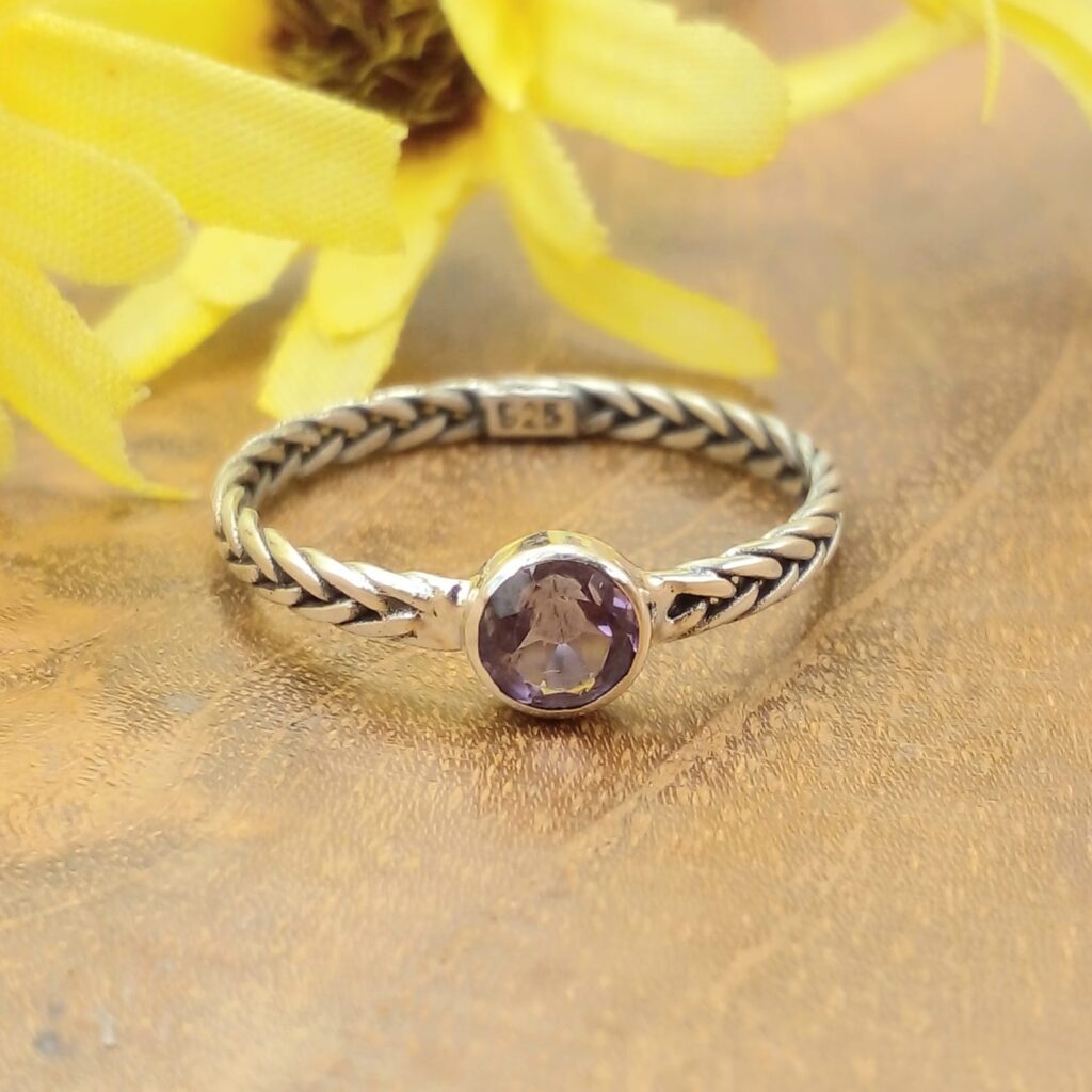Cincin Perak Jalin Permata Bulat
